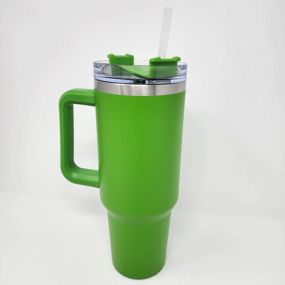 New Stainless Steel Big 40oz Lime Insulated Hot/Cold Tumbler Cup w/Handle +Straw